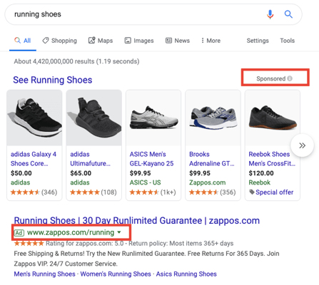 PPC ads are often shown at the top of search engine results
