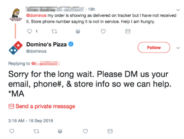 Domino’s Pizza customer service on Twitter