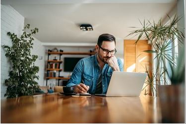 person studying marketing from home